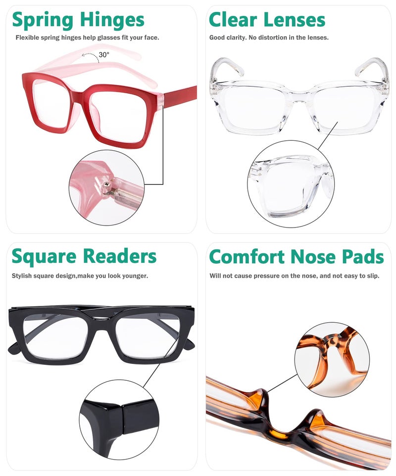 Eyekepper نظارات قراءة للسيدات من إيكببر - مجموعة 4 قطع بتصميم مربع كبير للنساء - Image 4